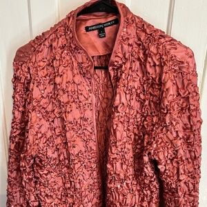 Addressing Woman Sz Large Sequin Embellished Crinkle Zip Up Blazer Jacket Coral